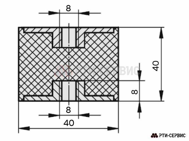 Резинометаллический буфер (аналог K0569.04004055 KIPP) D-40, H-40 с 2х сторонней внутр. резьбой M8 - фото 3