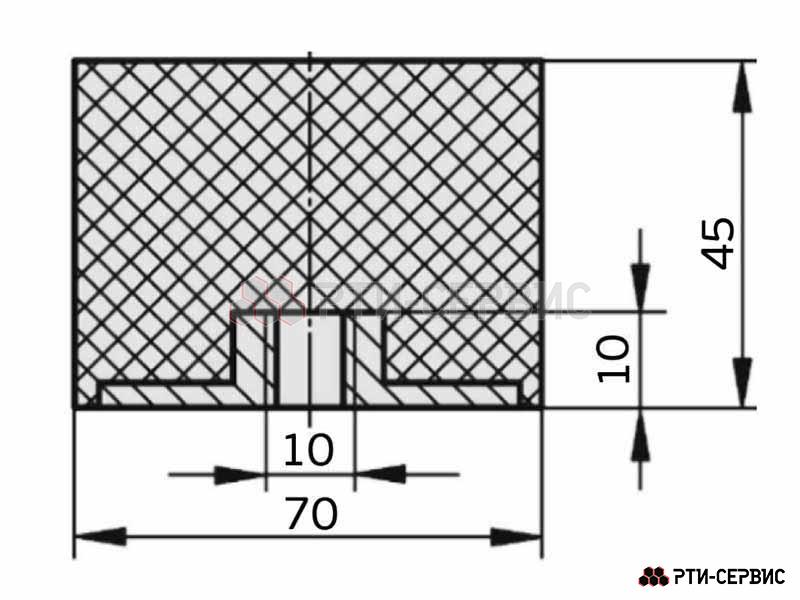 Резинометаллический буфер (аналог K0573.07004555 KIPP) D-70, H-45 с внутренней резьбой M10 - фото 3
